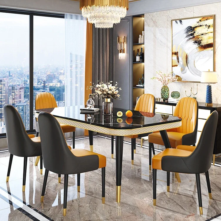 best-selling modern luxury marble dining table and chair set with metal leg for home hotel dining room furniture