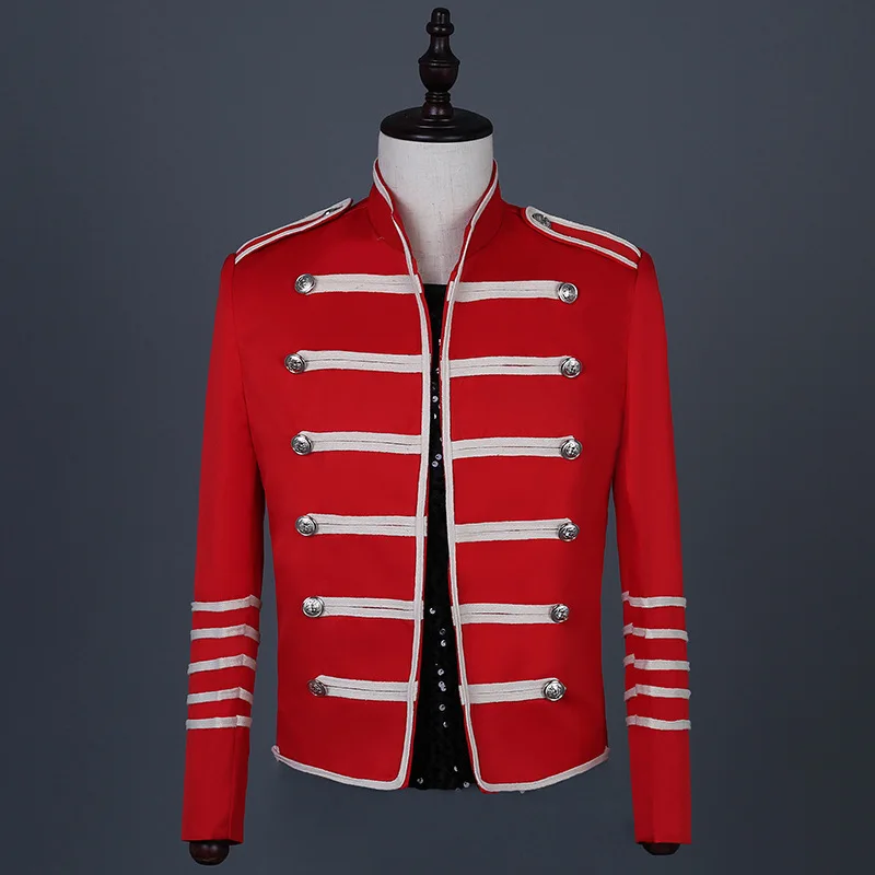 2025 Men's stand-up collar striped red trimmed blazer, banquet host, singer stage performance   blazer