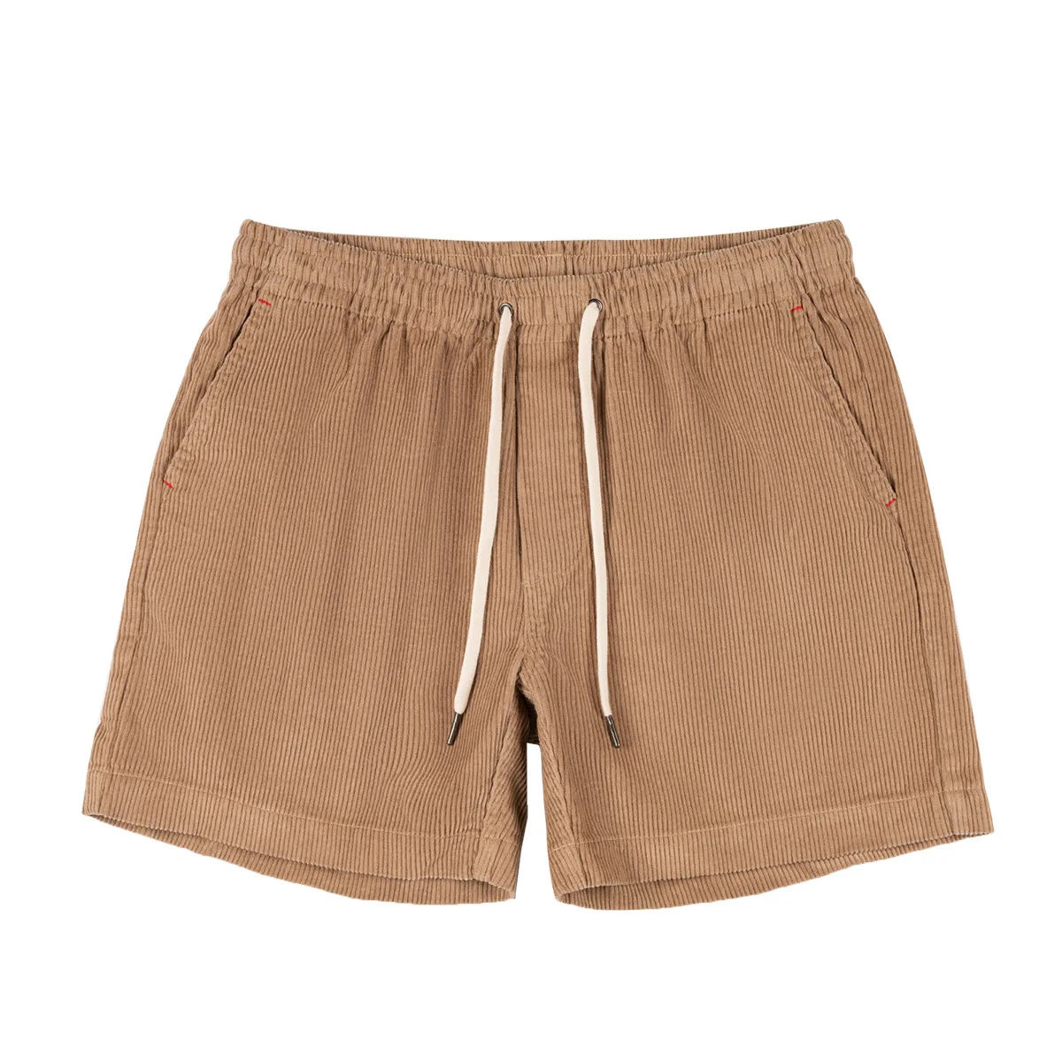 New Summer Men's Cotton Corduroy Casual Shorts Men And Women's Classic College Style Solid Color Drawstring Shorts Retro Washed