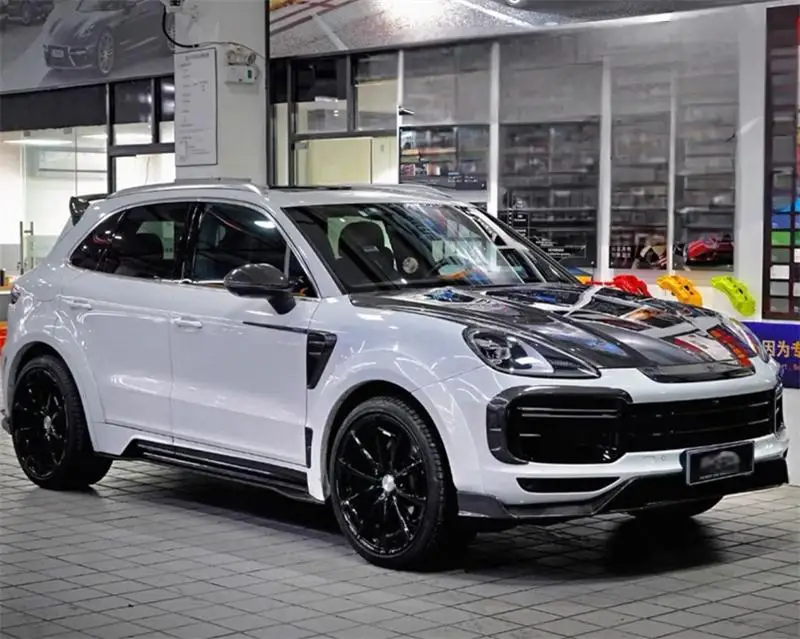 لبورشه كايين 2024 ReaI ألياف الكربون المصد الأمامي الشفة المفسد كيت