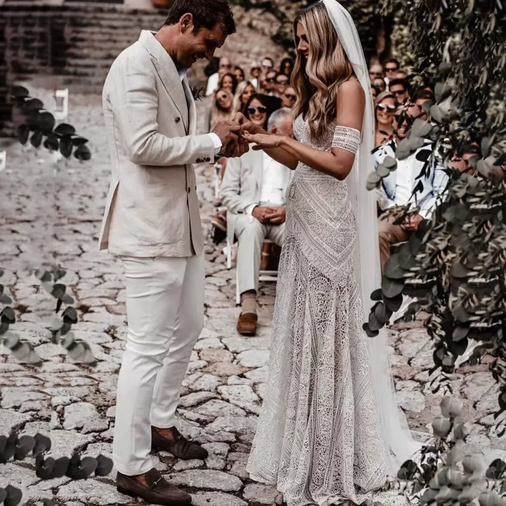 Customized Boho Sweetheart Mermaid Wedding Dress With Detachable Sleeve Sexy Backless Bride Gown Lace Appliques Sweep Train Robe image 4