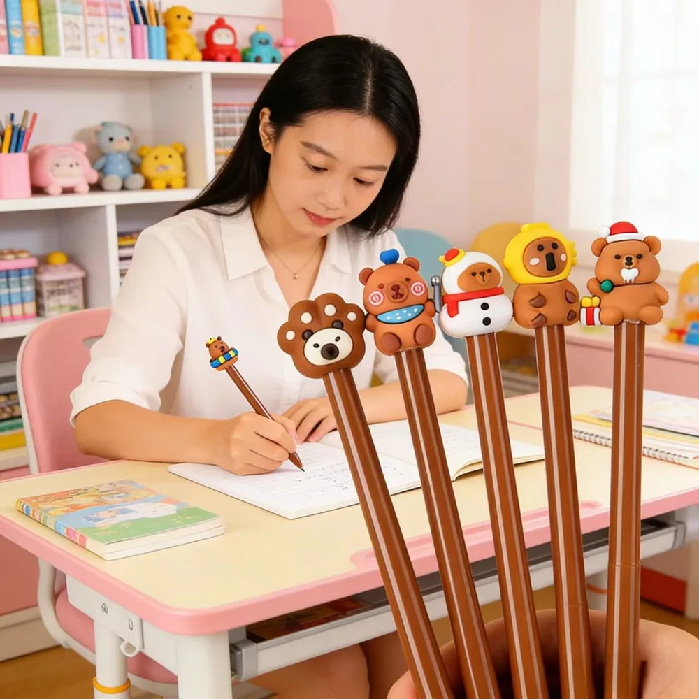5-25Pcs Cartoon Capybara Gel Pen,Kawaii Shape Design,Black Ink,Durable Writing Tool,School Office Stationery,Birthday Gift Prize image 5