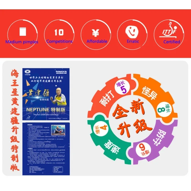 YINHE نبتون معالجة النقاط الطويلة تنس الطاولة المطاط المتوسطة Pips OX Huang Jianjiang Ping Pong المطاط ITTF المعتمدة للمنافسة