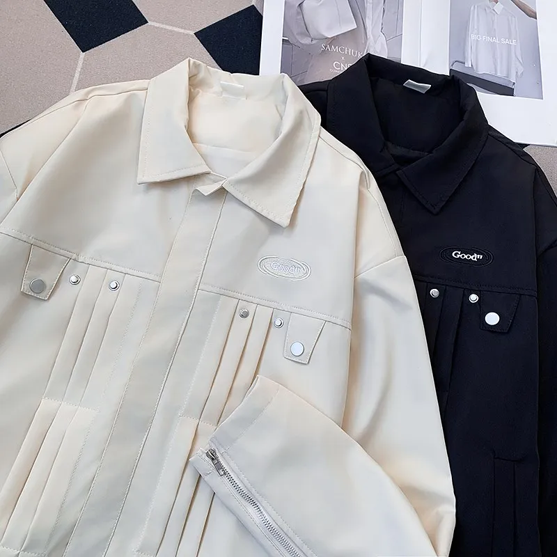 

Retro Pleated Design Casual Thin Jaet for Men And Women Chic High-End Feeling Small Couple's Faionable Outerwear