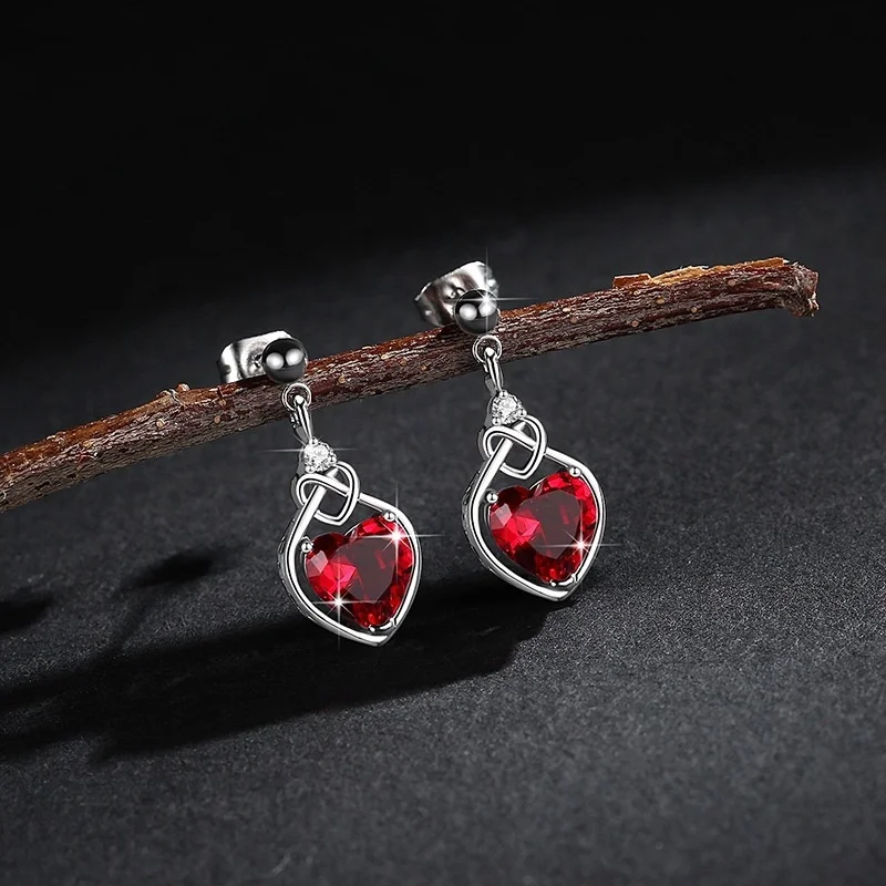 الحب عقدة القلب مكون الأحمر روبي العقيق 925 حلَق من الفضّة الاسترليني للنساء مجوهرات الأحجار الكريمة الموضة Brincos de Prata