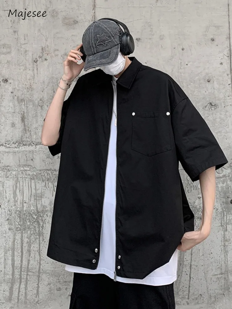 Summer Jackets Men Solid All-match Breathable Fashion Pocket Rivet Outwear Japanese Style Baggy Daily Simple Leisure Clothing