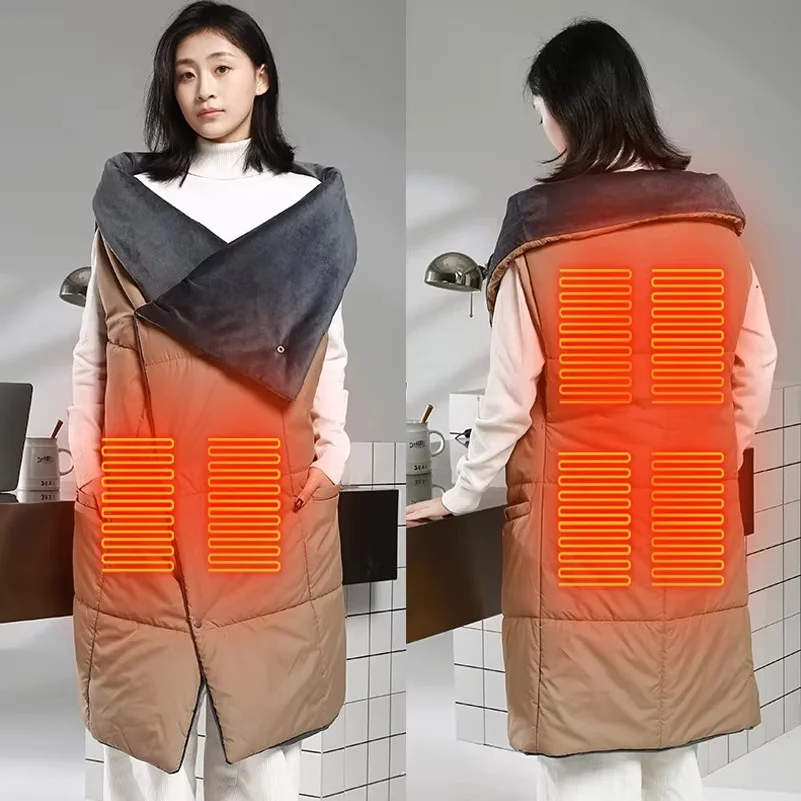 87HA USB Heating Blanket Vest Electric Shawl Mat 3 Temperature Controls Outdoor Warming Durable Portable Soft Waterproof