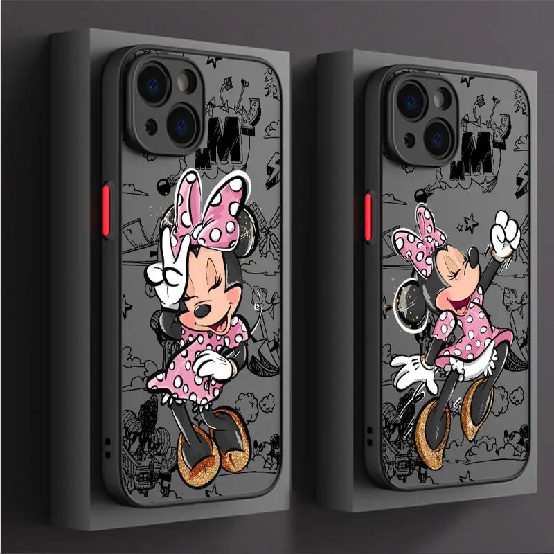 Disney Cartoon Mickey Minnie Art Case For Apple iPhone 11 14 15 13 12 Pro 7 XR X XS Max Black 8 Plus 6 6S Matte Phone Funda