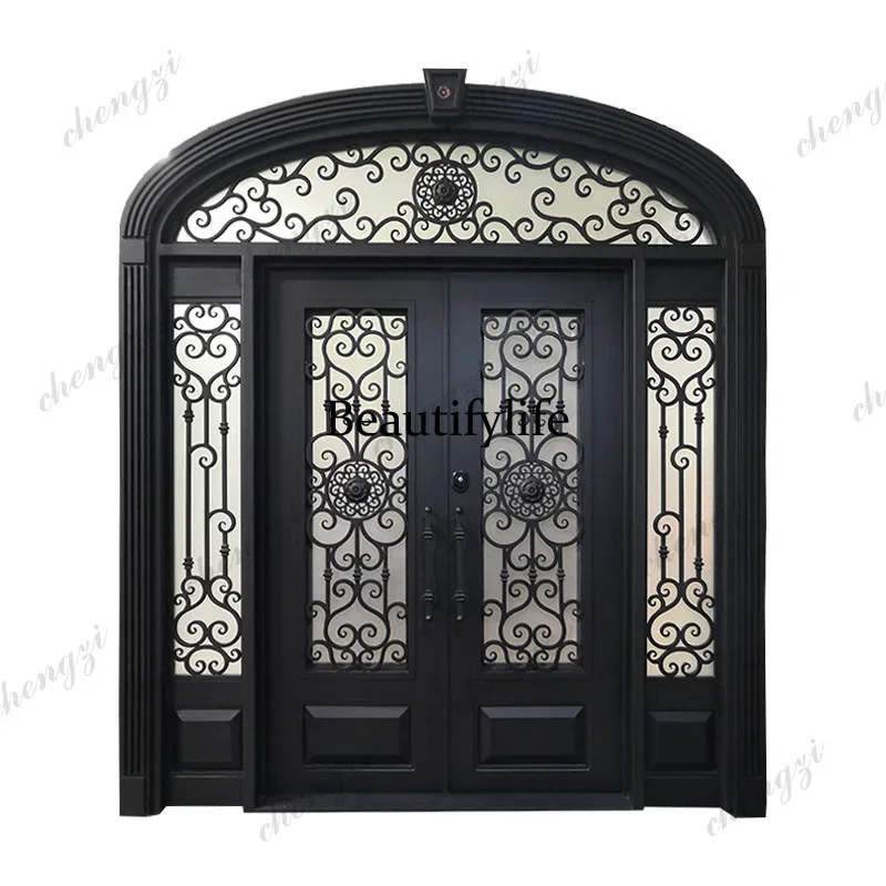 Y136  Customization High Quality Luxury Design Front Other Exterior Security Doors Double French Arches Wrought Iron Doors For H