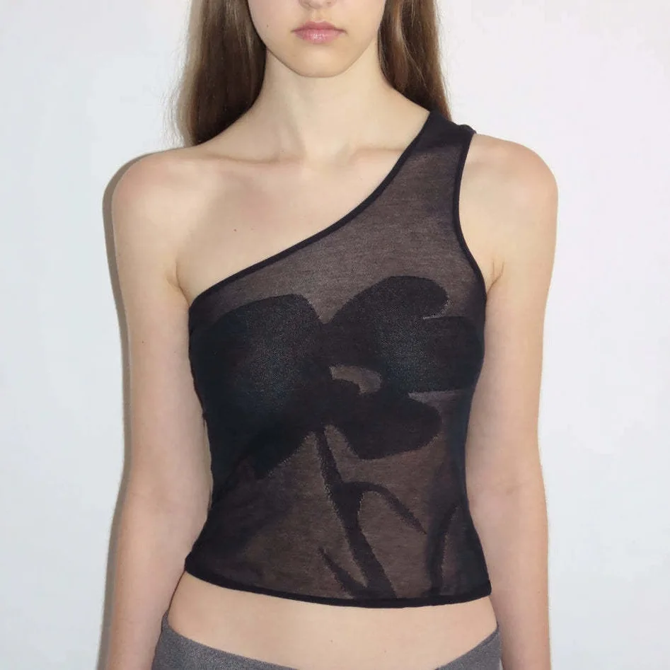 

Paloma Wool24 Вязаный хлопковый жилет с вышивкой на одно плечо и цветочным наклонным плечом Thi Весенний сезон, женский топ в китайском стиле