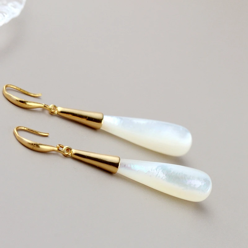 18K Gold Plated Women Earring Inlaid Natural Pearl Shellfish Handmade Creative 925 Sterling Silver Earrings Fine Jewelry Gift