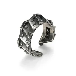 Retro Machine Gear Pattern Men Index Finger Ring Jewelry Opening Size Popular S925 Ring Male Anniversary Gift