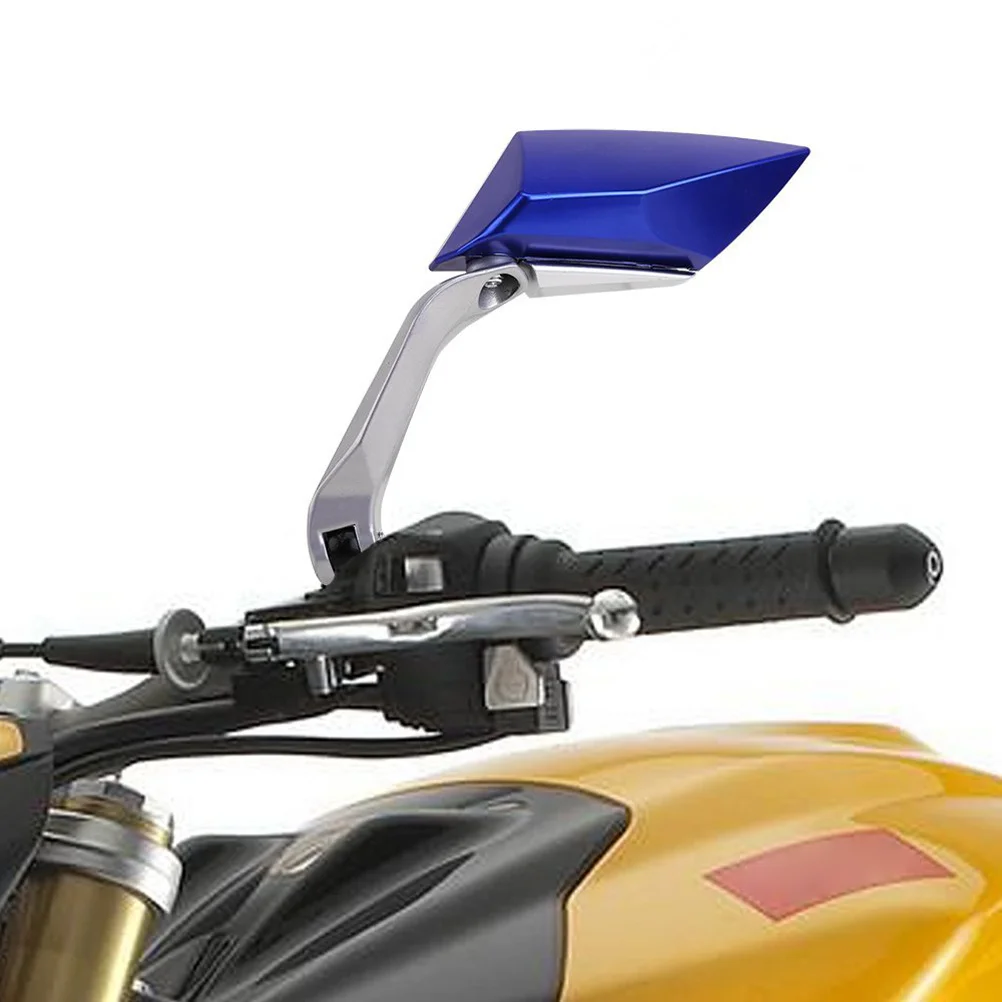 

360-Degree Rotatable Motorcycle Side Mirrors Universal Fit 8mm 10mm Thread Blue 120mm Pole 150x58mm High Visibility
