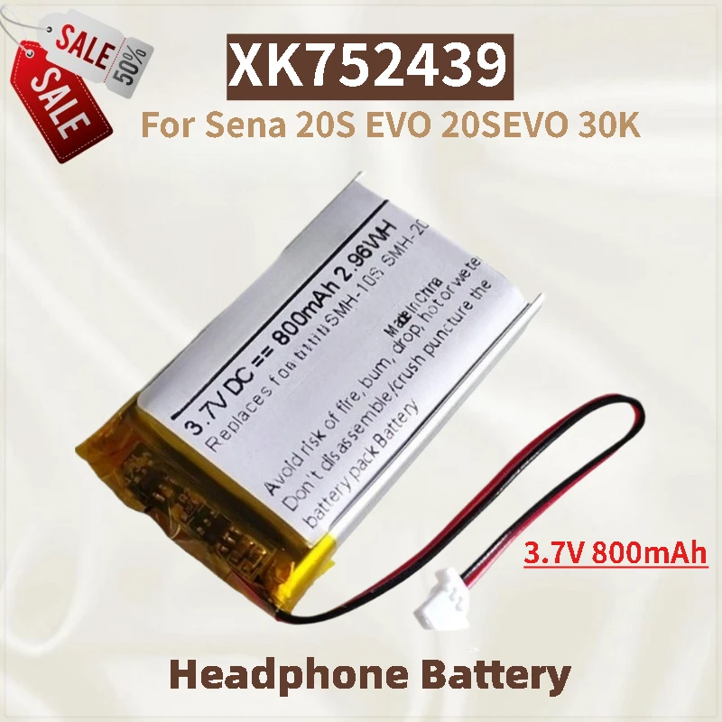 

XK752439 Replacement Digital Battery 3.7V 800mAh For Sena 20S 10S 30S 50S 30K 10C EVO 20SEVO Sports Earbud Batteries
