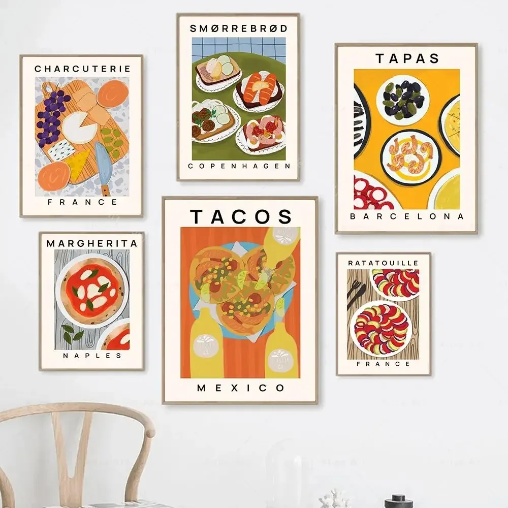 Tacos Sandwich Pizza Tapas Leinwand Poster Mexiko Französisch Dänisch Italien New York Spanisch Essen drucken moderne Küche Home Wand dekoration