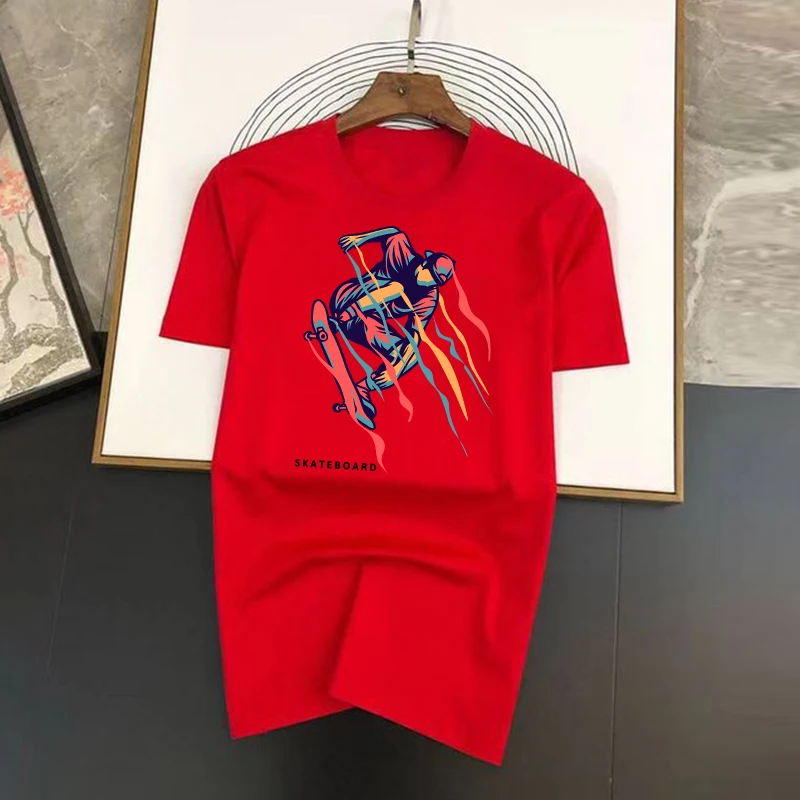 Spring Summer Fashion Men/Women T-shirts Color Spray Skateboards Printed O-Neck Short Sleeve T Shirt Korean Style Top Tees Femal