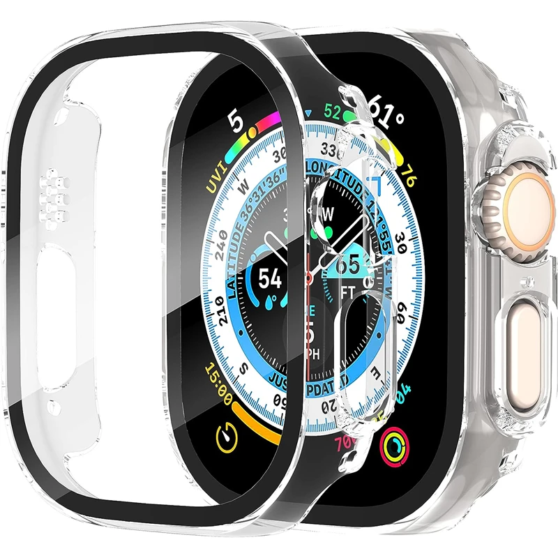 Cristal y cubierta para funda de Apple Watch, Protector de pantalla para iWatch serie Ultra 9, 8, 7, 6, SE 5, 49mm, 44mm, 40mm, 41mm, 45mm, 42mm,