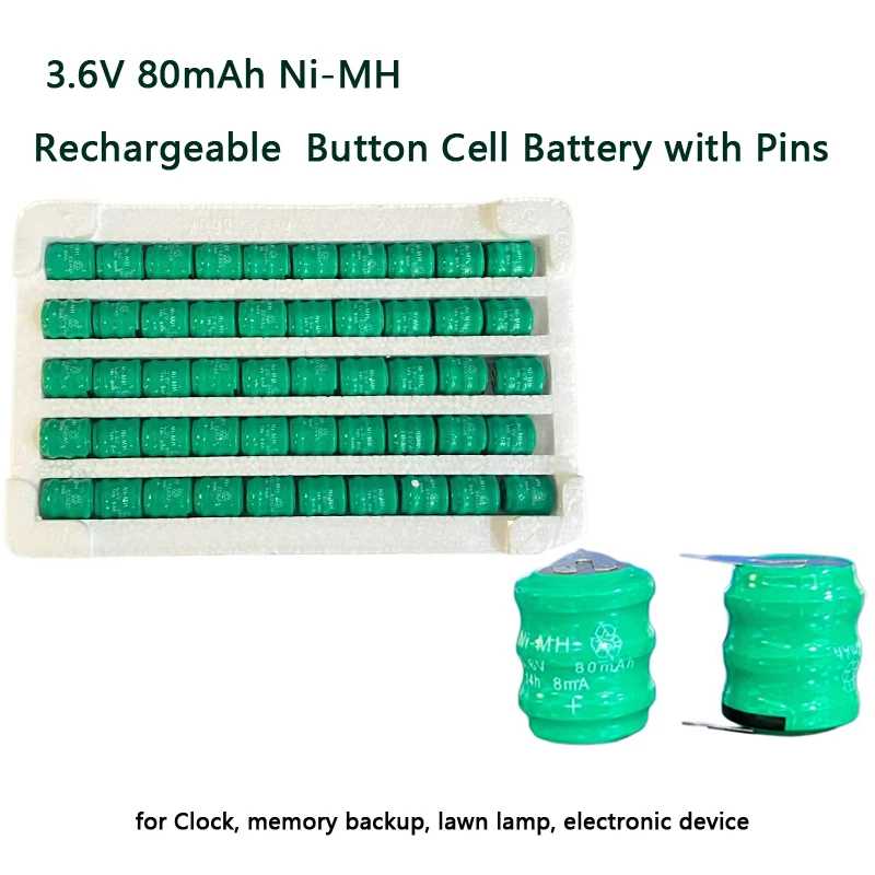 

4-30PCS 3.6V 3.6V 80mAh NI-MH Button Cell Ni MH Batteries with Pins Rechargeable Battery for Clock Memory Lawn Lamp