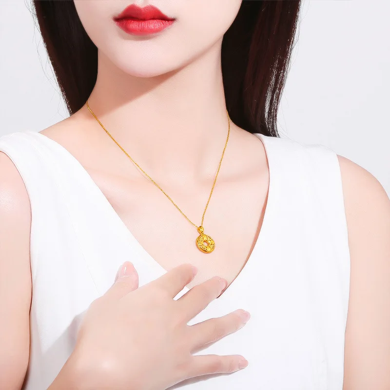 9999 real gold 24K yellow gold Hollow Pendant Pendant Necklace