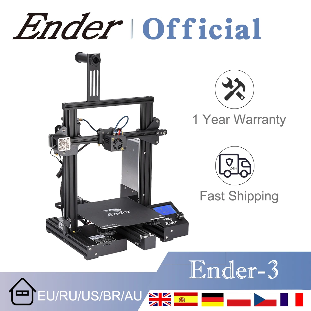 Creality-Ender-3 Impressora 3D com Kit Acessório, Atualizado Ender-3, Conjunto de Vidro, V-slot, Extrusora MK, Retomar Falha de Energia, Impressão