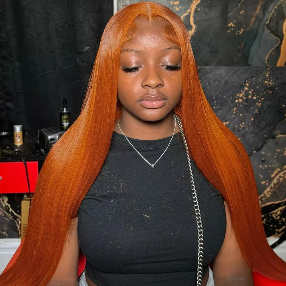 

350 Orange Ginger Straight 13x4 HD Lace Frontal Wig Human Hair 200 Density 30 Inch 13x6 Pre plucked Wig Lace Frontal Wigs