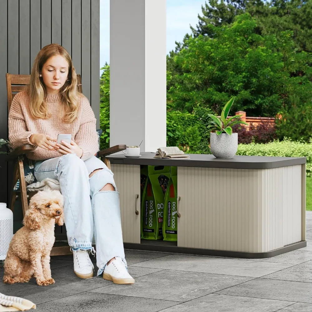 

Medium Double-Wall Resin Outdoor Storage Cabinet 73 Gallon Light Gray Waterproof