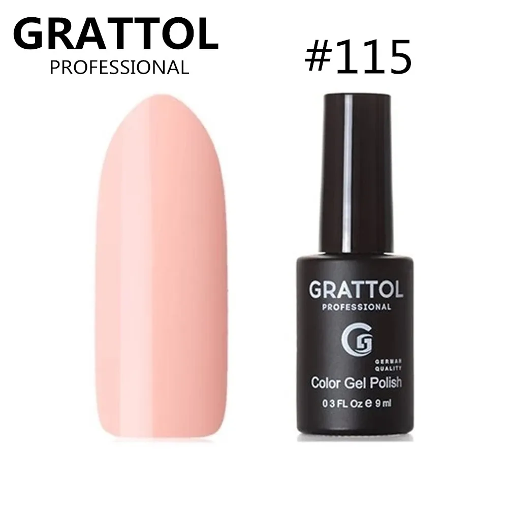 ยาทาเล็บเจล GRATTOL Professional 9 มล. # ยาทาเล็บกึ่งถาวรแบบลอกออกได้ 115 สี เจลยูวีแอลอีดีสำหรับทาเล็บ พร้อมท็อปโคท เซมิเจลแล็ค
