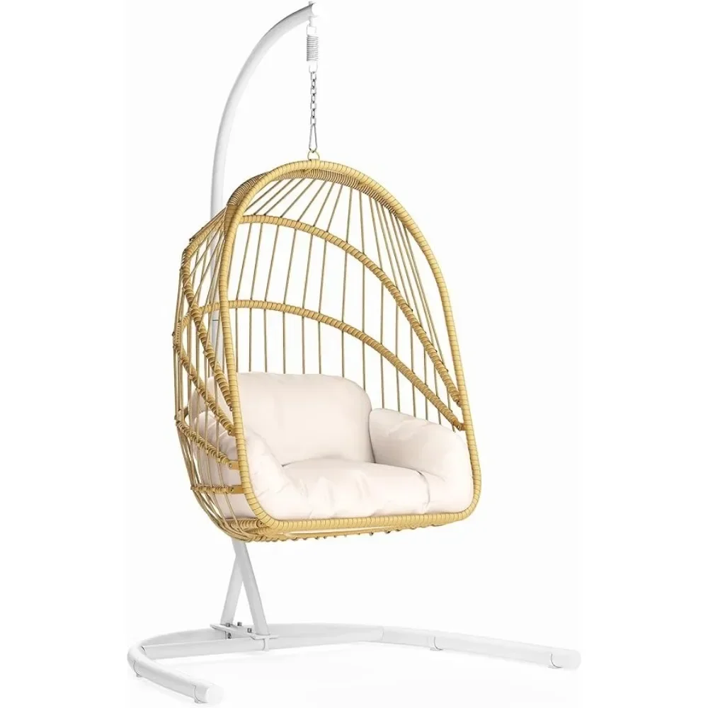 Chair Beach Wicker Swing Egg Chair With Cushions 370lbs Indoor Hanging Lounger Patio Bedroom - Beige Outdoor Swing Terrace