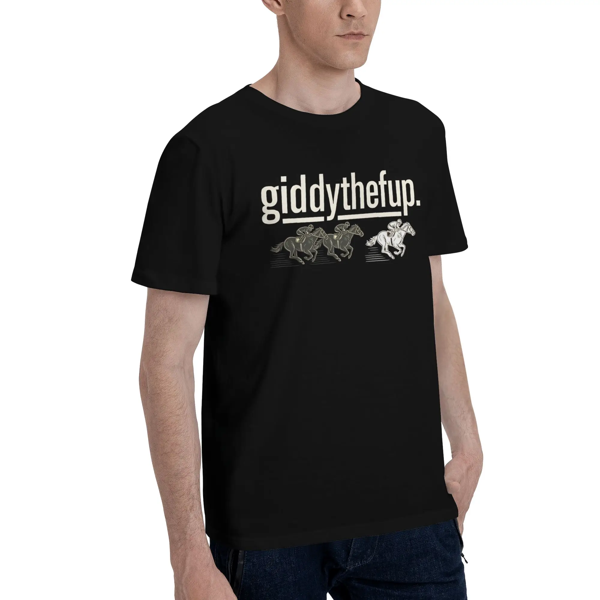 Vintage Riders Fans   Men T Shirts race horse giddy the f up Humorous Tees Short Sleeve Round Neck New Arrival Clothing T-Shirt
