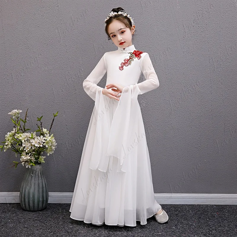 

New Summer Chinese Style Girls Hanfu Dress Super Fairy Flowy Tang Qipao Guzheng Costume