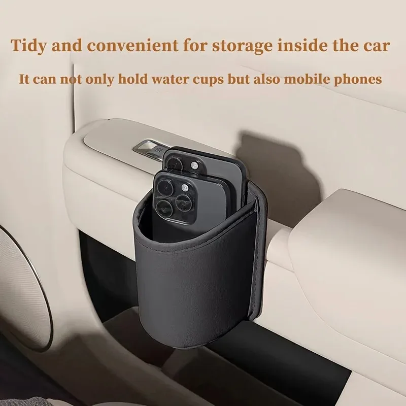 Back Clip Design Reinforced PU Leather Car Seat Back Cup Holder, Water Cup Box Drink Organizer Pocket for Car Door Console