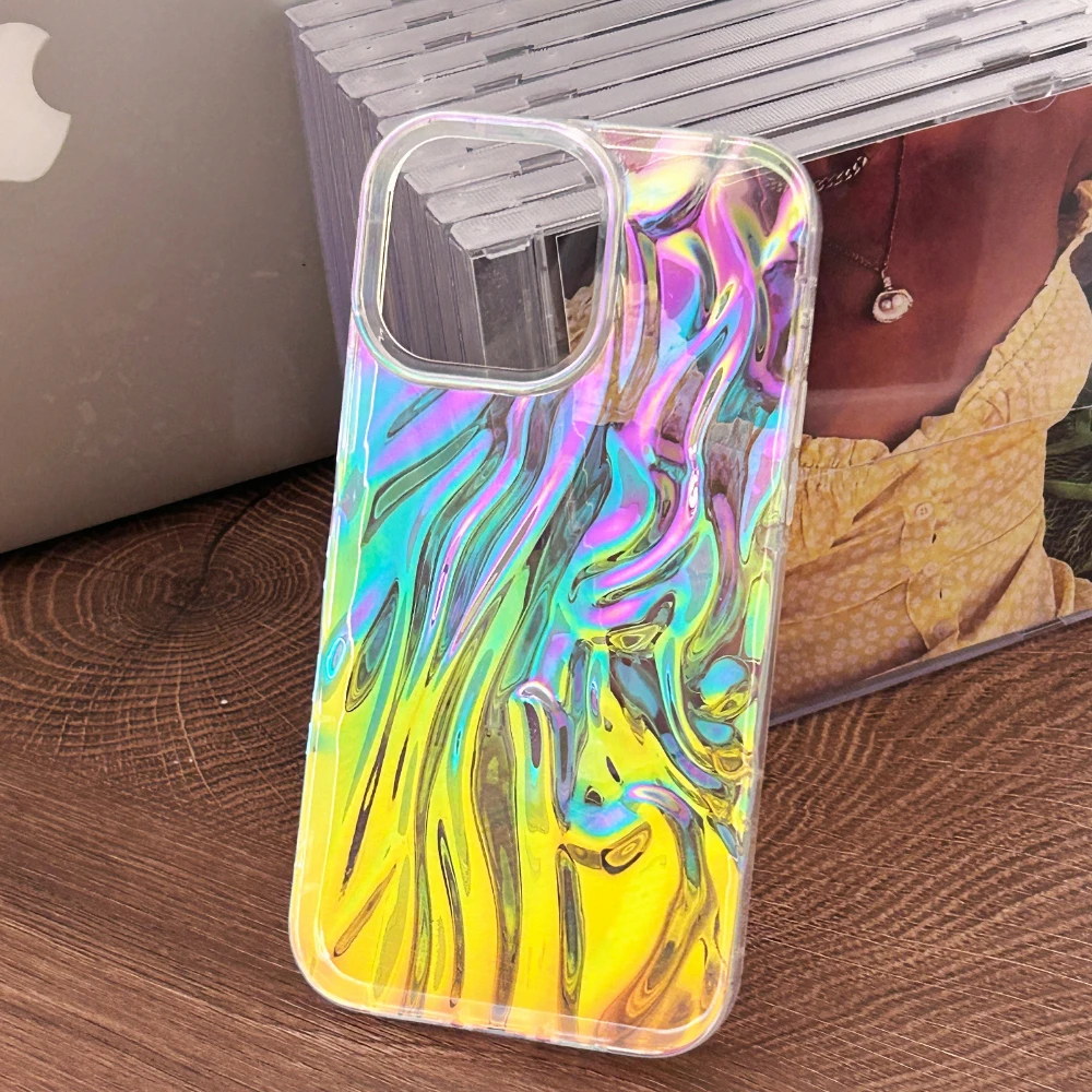 

Luxury Clear Laser Change Color Wave Fold Pattern Phone Case For iPhone 11 12 13 14 15 16 17 Pro Max Plus 17Air 16E Cover Shell