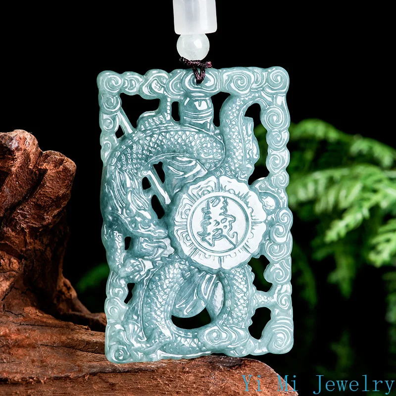 Natural A-grade Jade Blue Water Divine Dragon Guan Gong Wu Cai Shen Nuo Zhong Jade Pendant Men's Pendant Women's Jade Pendant