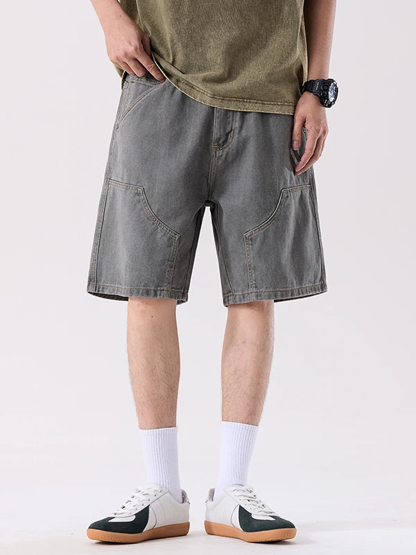 

Американские джинсовые шорты-карго в стиле пэчворк для мужчин, летние, новые, модные, свободные, прямые, средней длины