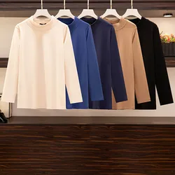 150Kg Plus Size Women's Bust 143 Autumn Loose Slim Bottoming Shirt Half High Collar Long Sleeve Top 4XL 5XL 6XL 7XL 8XL 5-Color