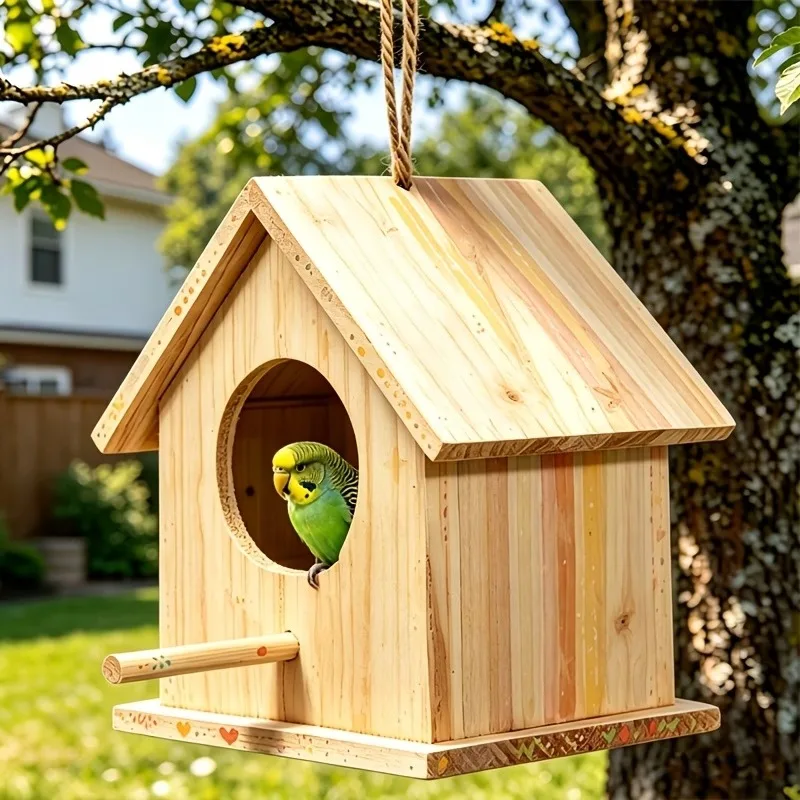 1/2/4Pcs Wooden Bird House Nest Bird Breeding Box Country Hanging Birdhouse Cabin for Garden Finch Hummingbird Swallow Cardinals