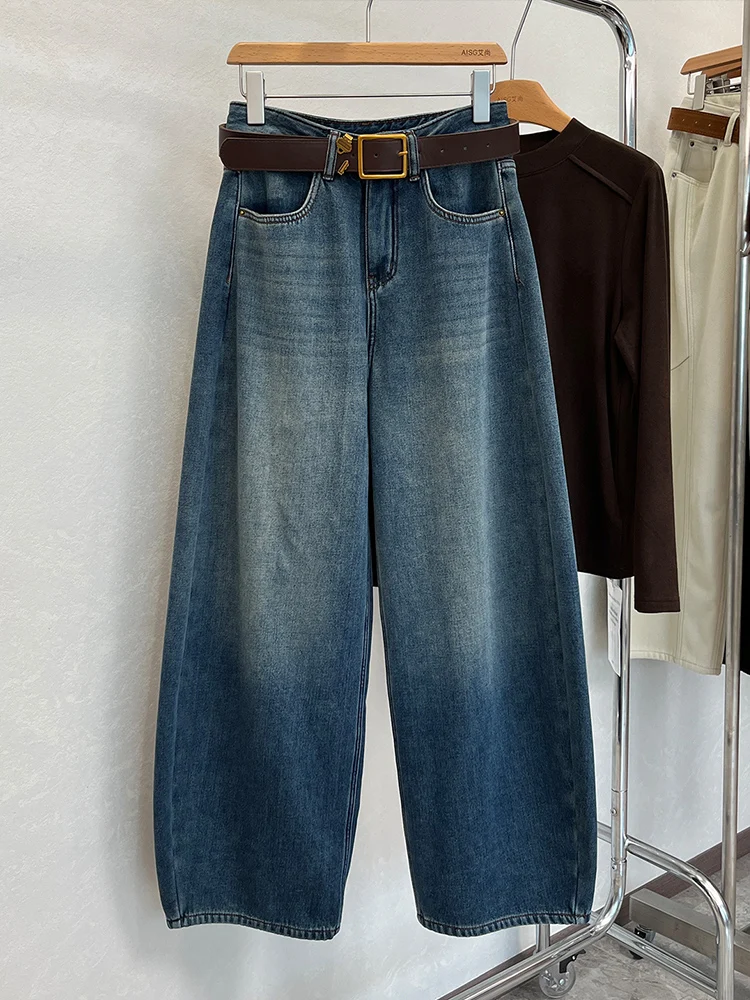 

Джинсовые брюки с талией в стиле ретро Faion adient, свободные широкие длинные брюки для женщин, зимние новые брюки с высокой талией на молнии, Clo...