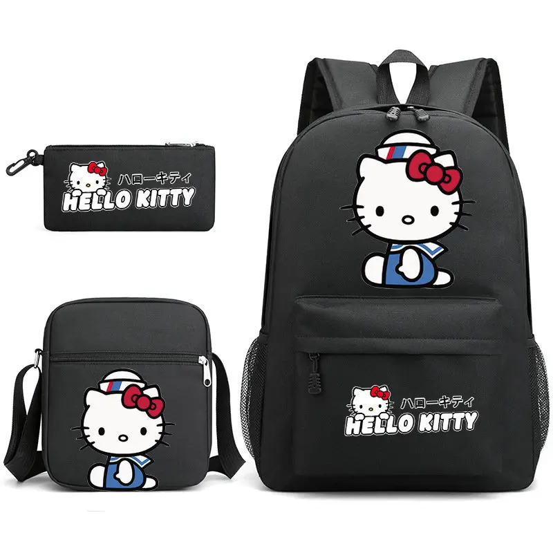 Hello Kitty New Kawaii 3Pcs Boy Girl Kids School Book Bags Travel Backpack Shoulder Bag Pen Bag For Men Women