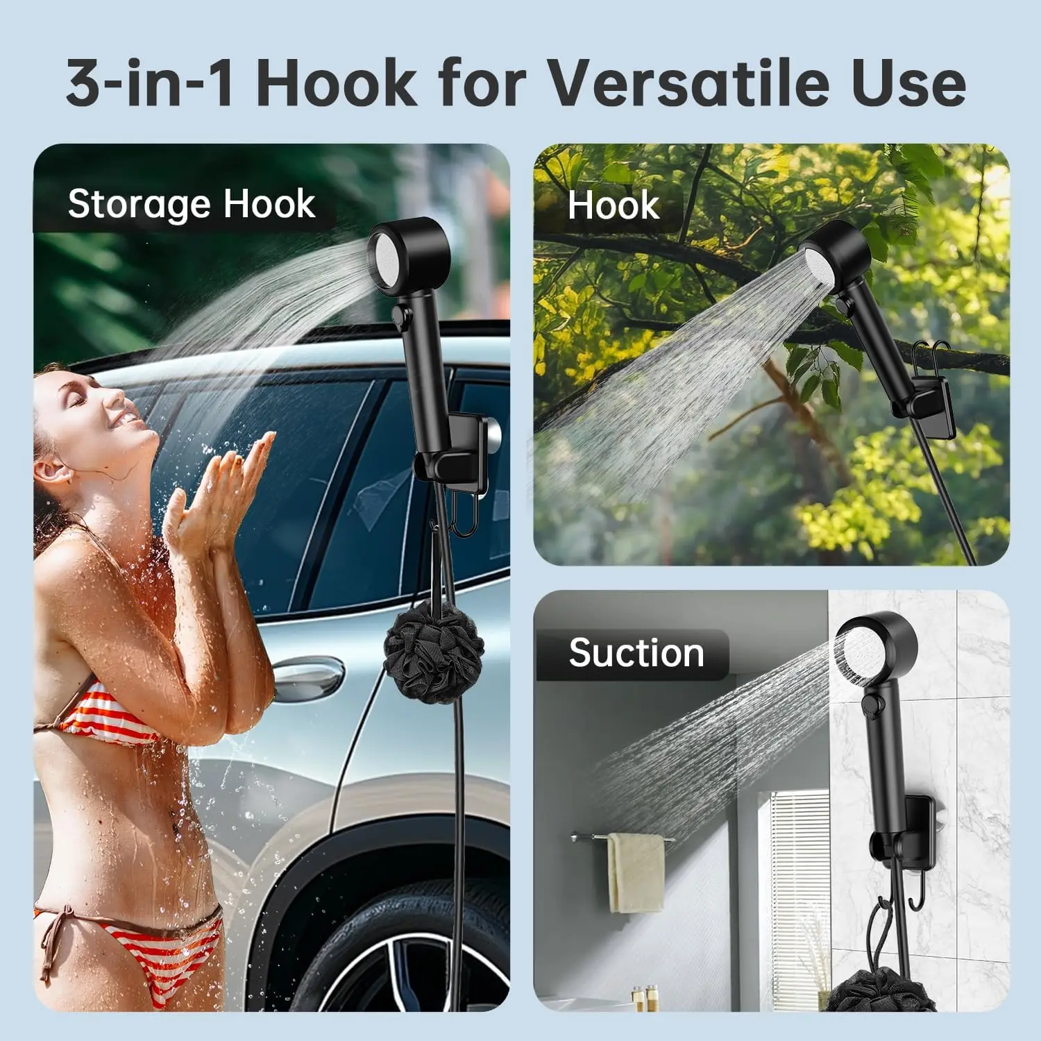 Portable Shower 8000mAh Rechargeable Camping Shower Pump with Bath Sponge 4 Spray Modes for Outdoor Camping Travel Car Washing