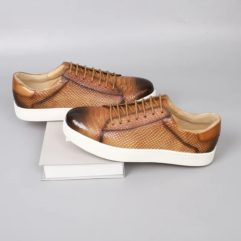 New Arrival 2024 Autumn Men Casual Sneakers Genuine Leather Crocodile Pattern Outdoor Walking Flat Shoes for Men