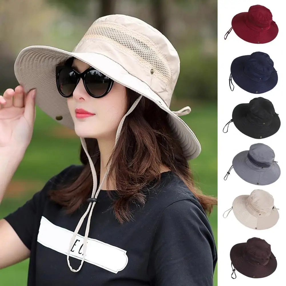 Polyester Bucket Hat Wide Brim Sun Hat Summer Bucket Hat with Wide Brim Breathable Mesh Sun Protection Cap Outdoor for Men