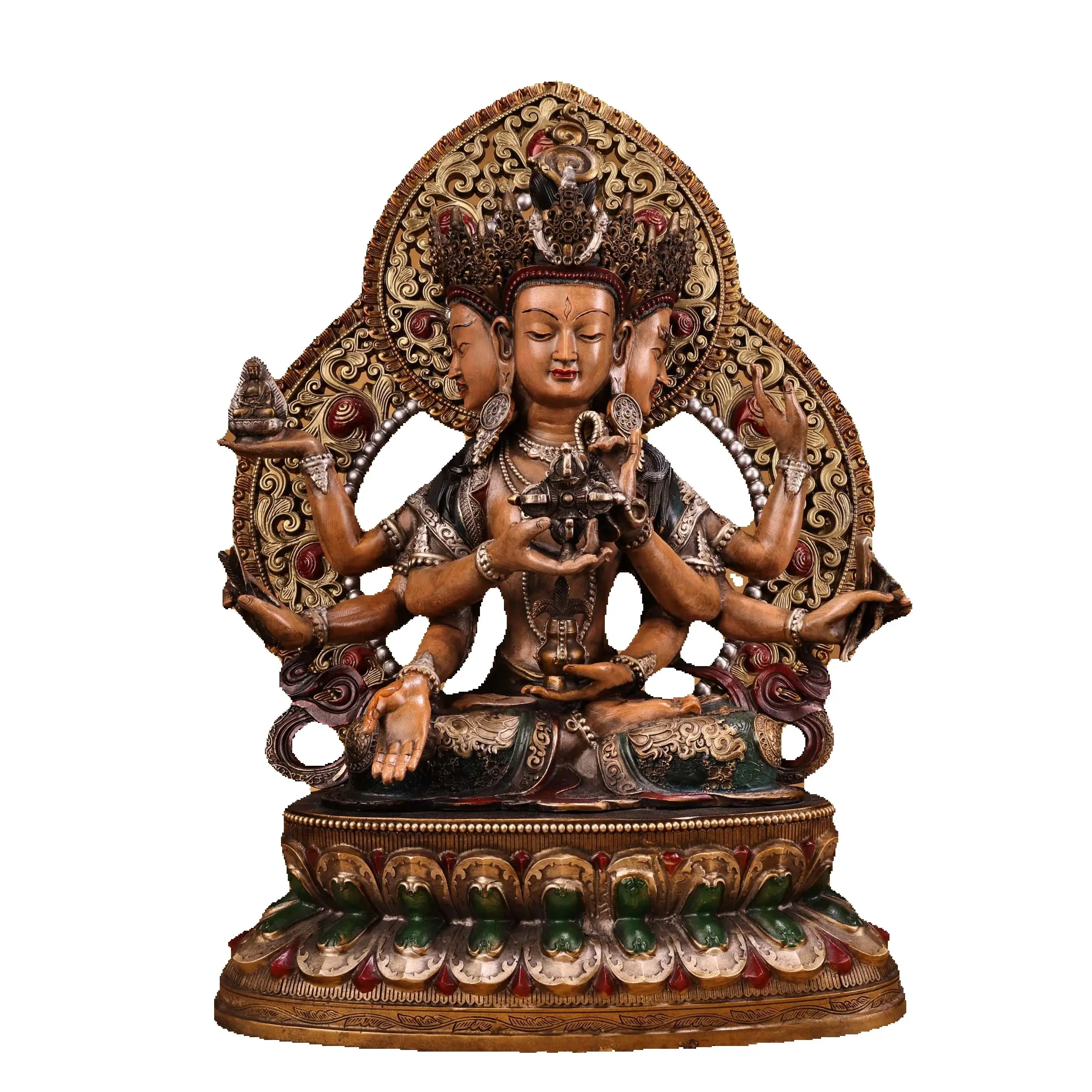 

20"Old China Collections Old Bronze Painted Namgyalma Sitting Buddha Backlit Buddha Platform Worship Hall Town house