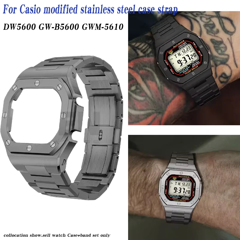

For Casio DW5600/5610 DW5600HR GW-M5610 GW-B5600 Watchband Modified Metal Case Stainless Steel bezel Watch Strap 5600 Accessorie