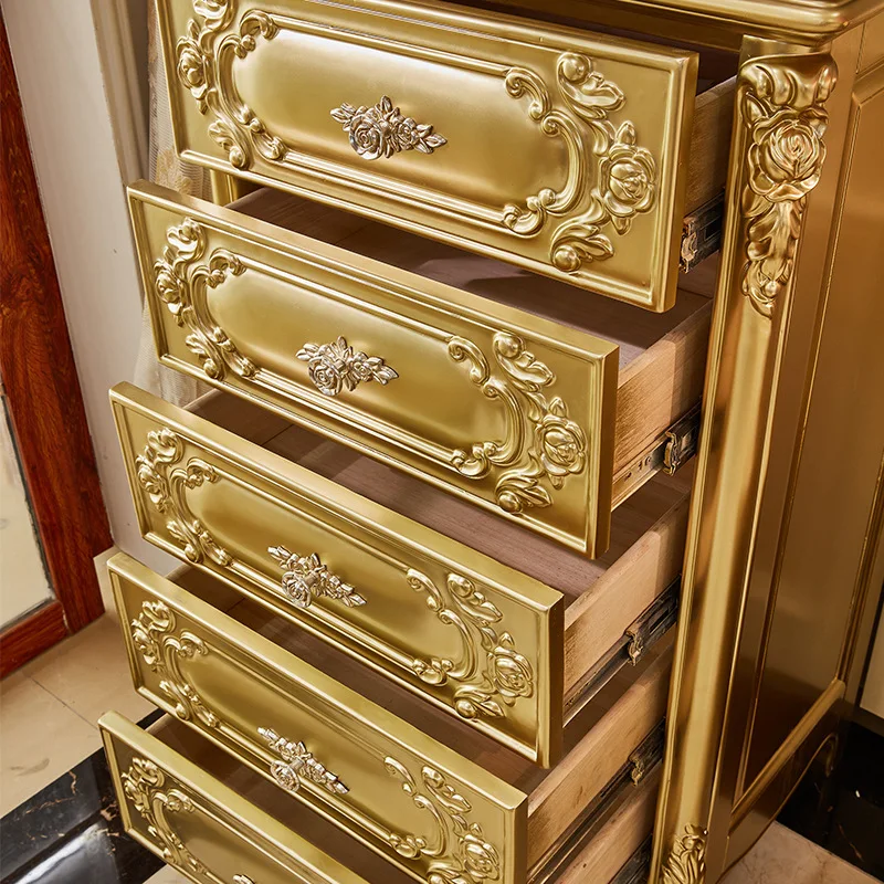 Champagne Gold Solid Wood Chest Bedroom French Floor-to-ceiling Side Cabinet Storage Three Four Five Bucket Cabinet