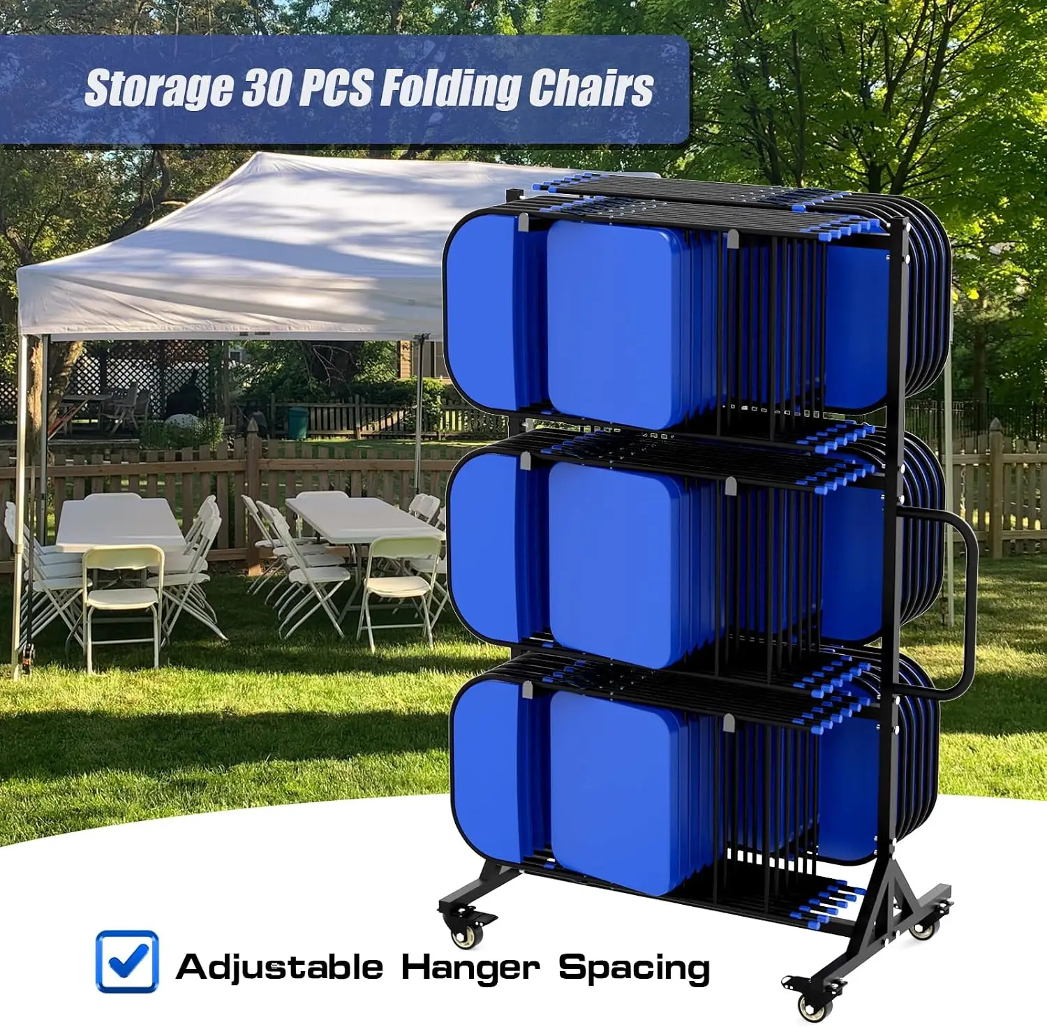 Folding Table and Chair Cart, Maximize The Use of Vertical Space | Folding Chair Dolly With 4pcs Swivel Caster,400LBS Weight Cap