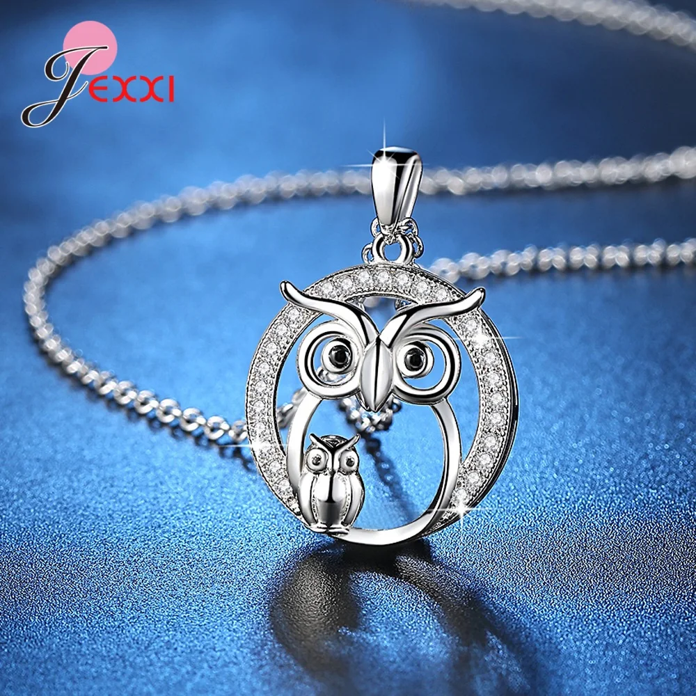 Fast Shipping Women Girls 925 Sterling Silver Color AAAA Cubic Zirconia Pendant Owl Necklaces Nighthawk Necklace Top Sale