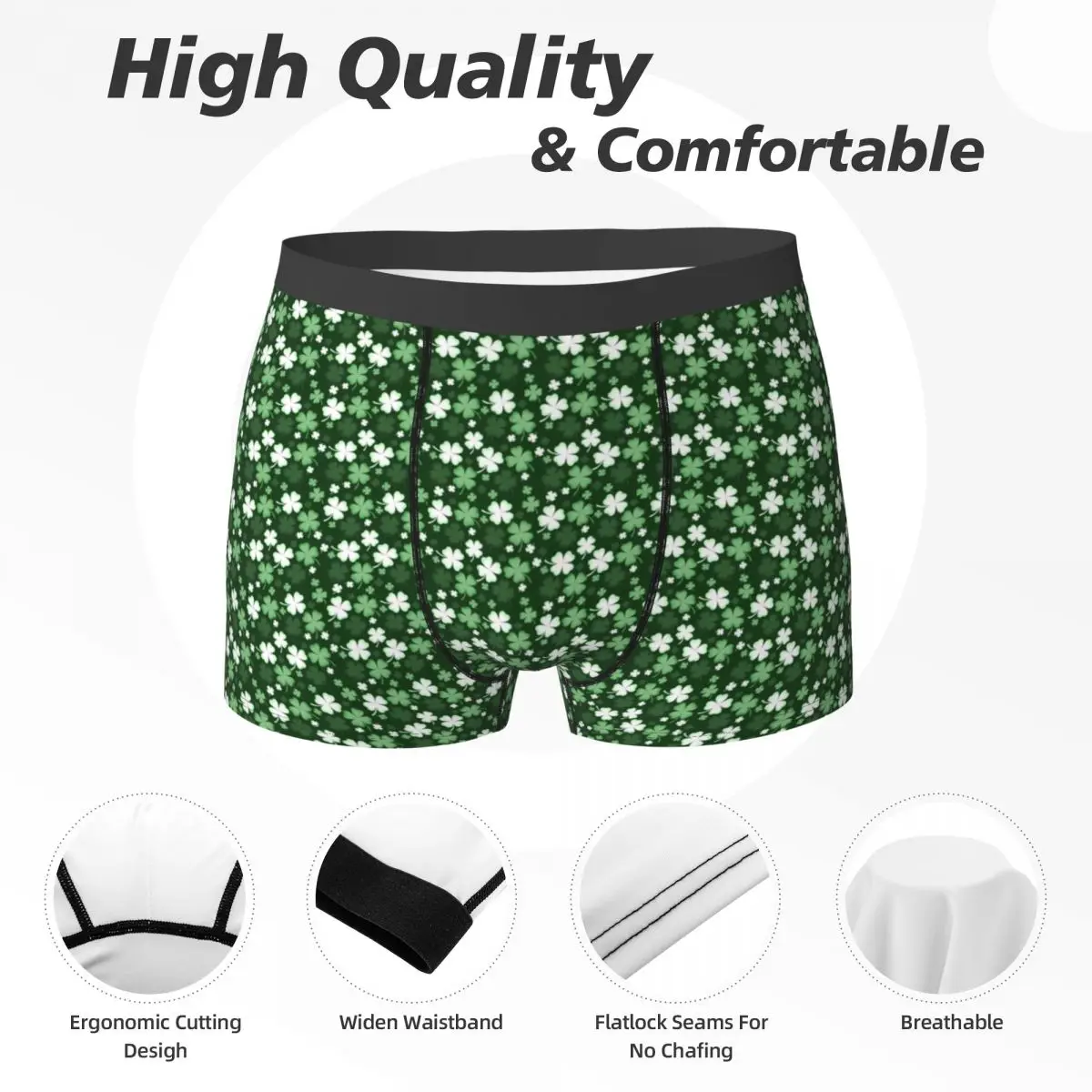 Verde trevo roupa interior dia de são patrício calcinha respirável impresso shorts briefs bolsa masculino tamanho grande boxer shorts