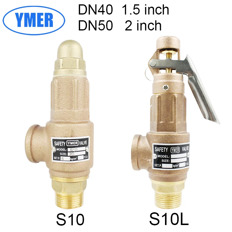 Brass Bronze Safety Valve S10 S10L DN40 DN50 1.2inch ustable Full Copper Thread Pressure Relief Valve With Handle For Steam