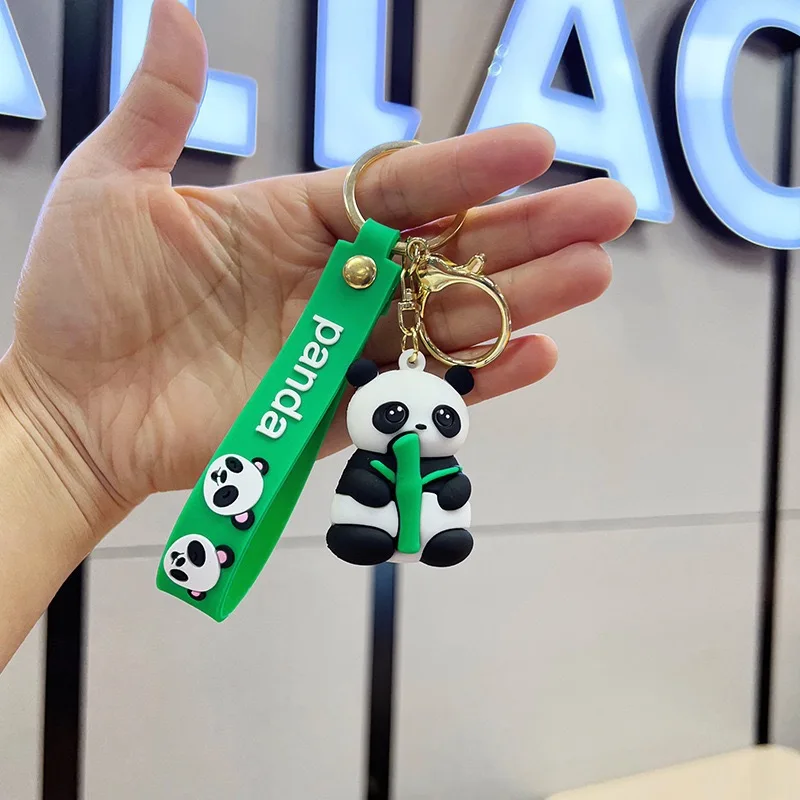 Cute Panda Cartoon Keychain PVC Wristbands Animal Shaped Keyring Couple\'s Holiday Gifts Car Bags Accessories Wholesale