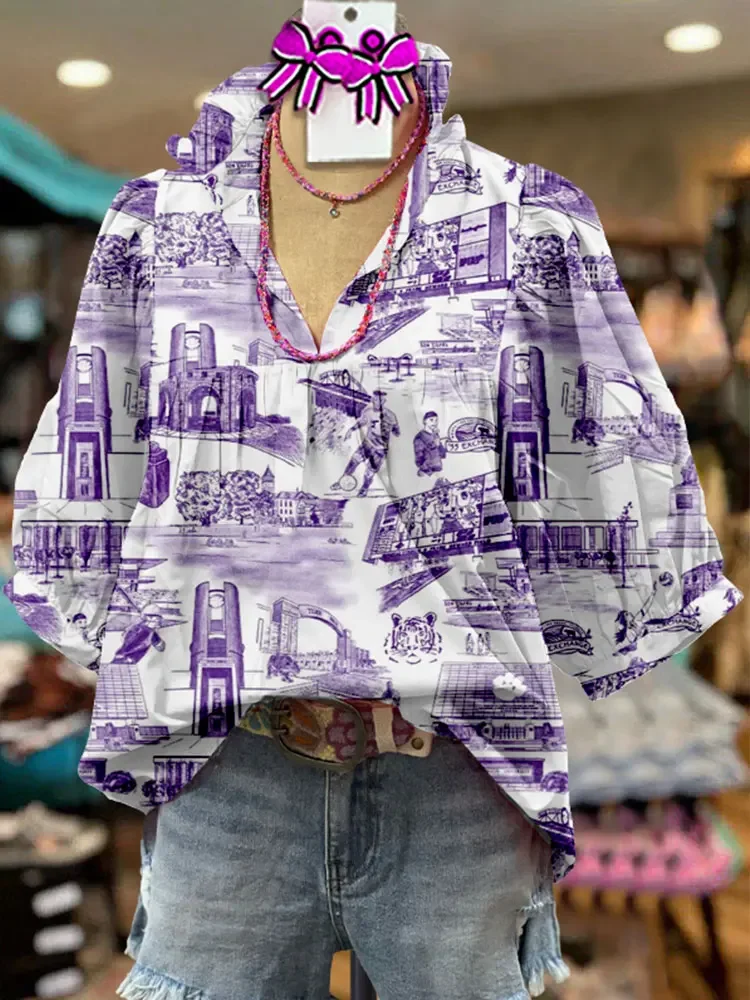 Classic Puff Sleeve Gameday Print Top